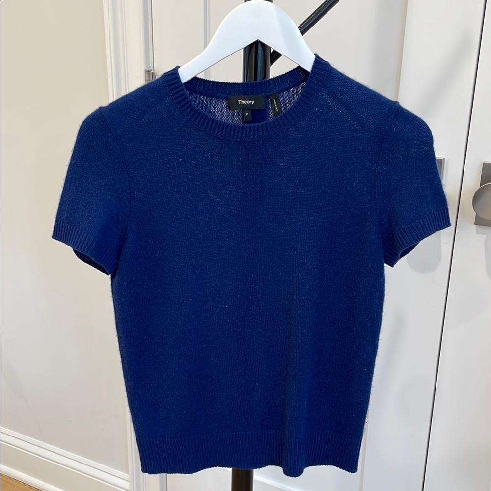 Theory Blue Short Sleeve Sweater